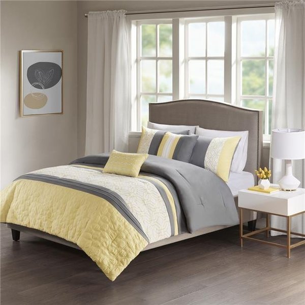 510 Design 510 Design 5DS10-0059 Shane Embroidered Comforter Set; Yellow & Grey - Full & Queen - 5 Piece 5DS10-0059